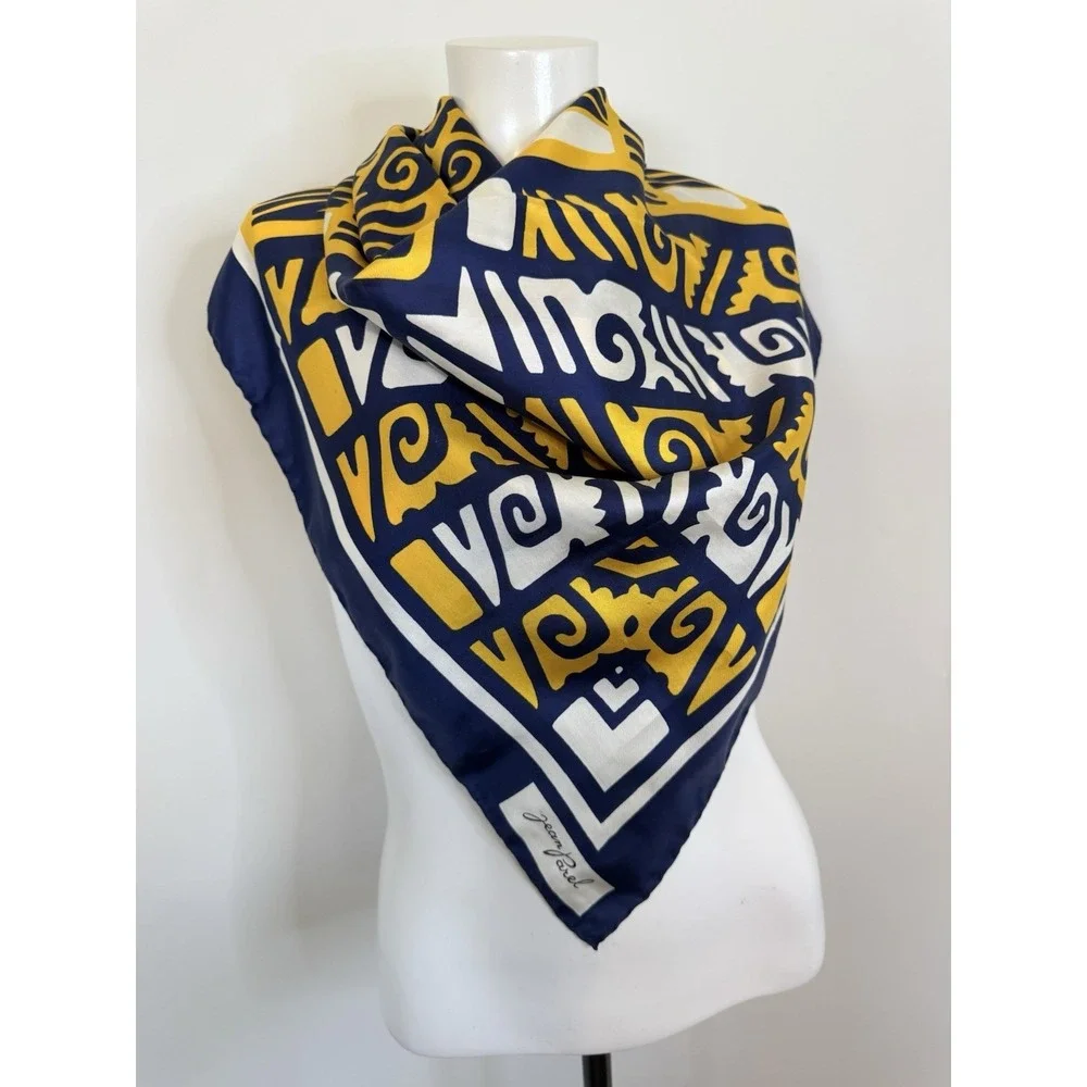 Jean‎ Parel Geometric Blue Yellow White Hand Rolled Scarf Made In Italy 30